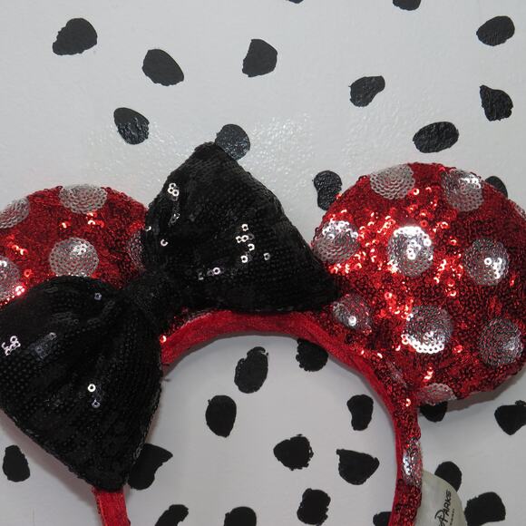 Disney Parks Red Sequin Polka Dot Minnie Mouse Ears Headband - Picture 2 of 3